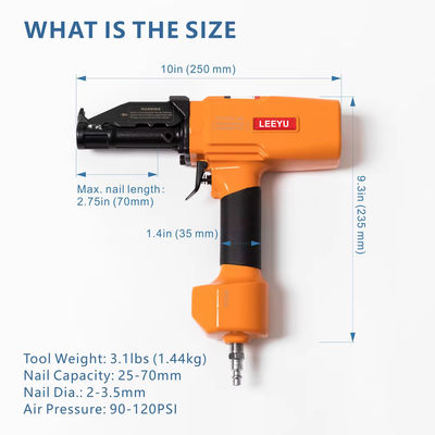 Krachtige BD70 Air Nail Pulling Gun voor op maat gemaakte ondersteuning en 25-70mm Nail Capacity