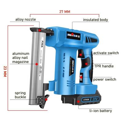 Gemakkelijk opladen 21V batterij Brad Nailer voor houtbewerking en bekleding