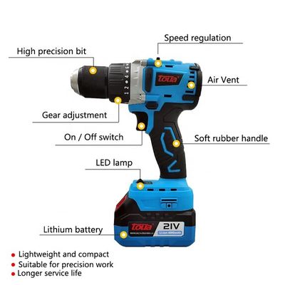 110v 220v draadloze elektrische boor met variabele snelheidsmotor en geborstelde batterij