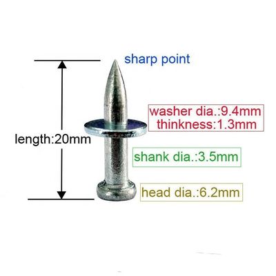 Glanzige schakel 3,5 mm elektrogalvaniseerde hamer aandrijving pin voor 20 mm beton bevestiging